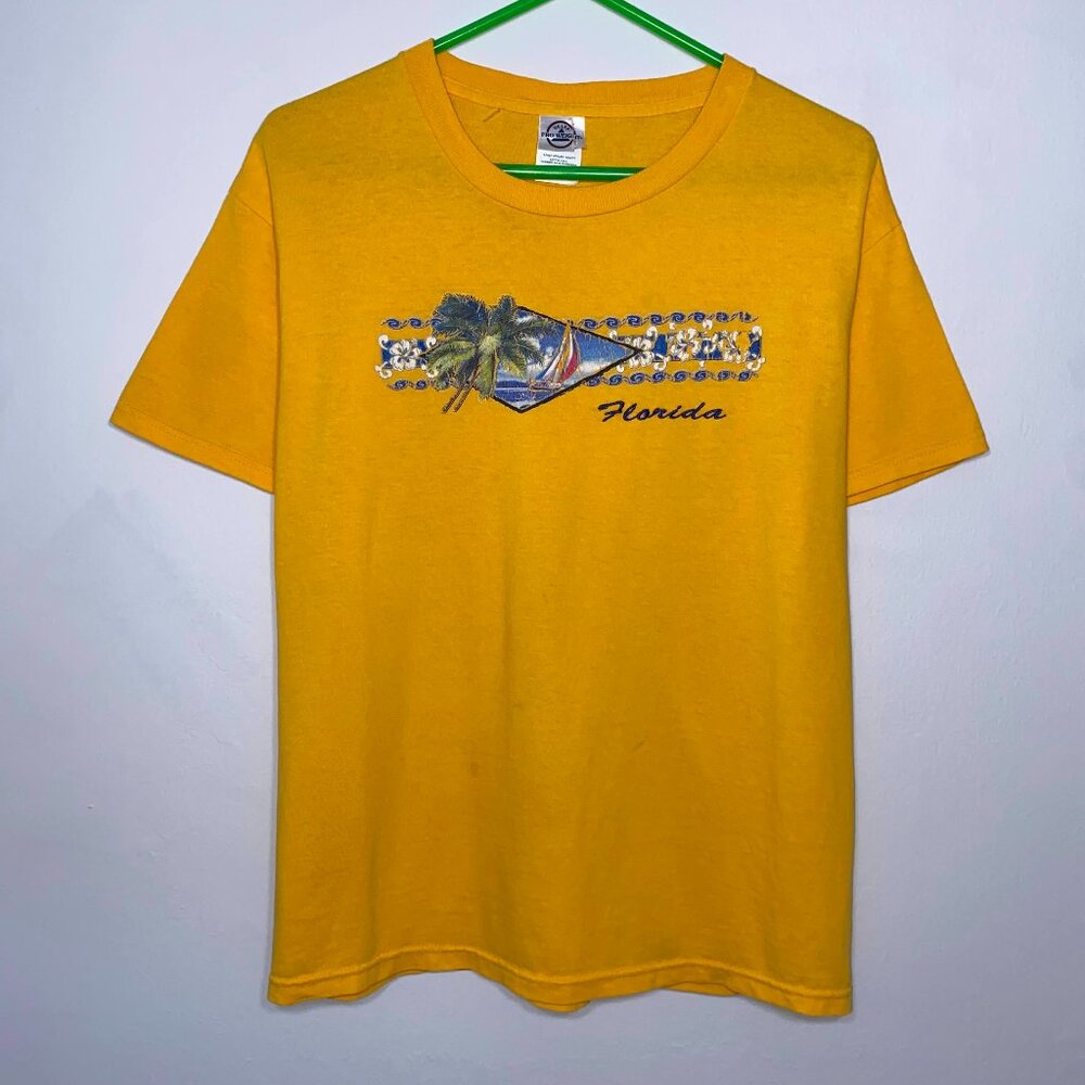 Vintage Embroidered 90s Florida Graphic Shirt Orange Medium